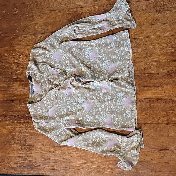 EUC Liz Claiborne Tan Floral Sheer Top 12 - Picture 1 of 5